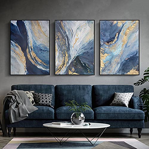 Impression sur toile marbre bleu moderne triptyque chic 50x70
