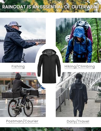 COOFANDY Men's Long Raincoat Ligtweight Rain Jacket Waterproof Outdoor Jackets with Hood4