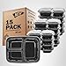 Freshware Meal Prep Containers [15 Pack] 2 Compartment with Lids, Food Storage Containers, Bento Box, BPA Free, Stackable, Microwave/Dishwasher/Freezer Safe (28 oz), Black