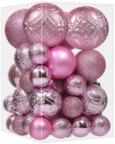 SZVRL Christmas Balls Ornaments -36pcs Shatterproof Christmas Tree Decorations with Hanging Loops for Xmas Tree, Holiday Party, Wedding & Indoor Home Decor,6 Styles in 3 Sizes (Pink) - image 1