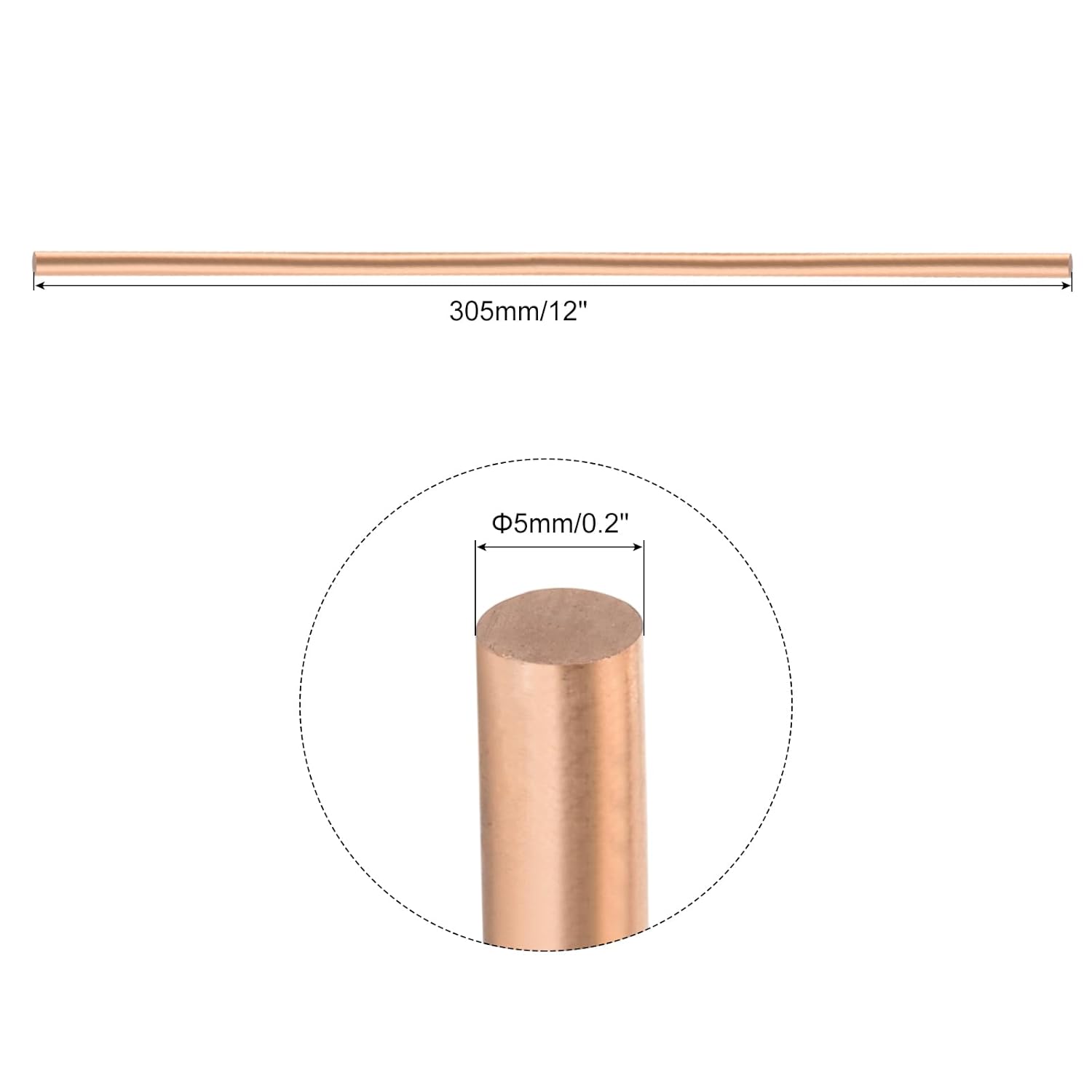 MECCANIXITY 20 Pack Pure Copper Round Rod 5mm/0.2 Inch Diameter 305mm/12 Inch Length Solid Copper Rod Lathe Bar Stock for DIY Metal Craft Metal Working Hobbies