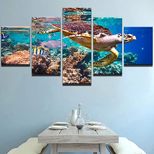 FZSWD Cuadro En Lienzo Cuadro Modular Arte de La Pared decoración del Hogar para el Marco de La Sala de Estar 5 Panel Animal La Tortuga Tipo de Impresión Moderna