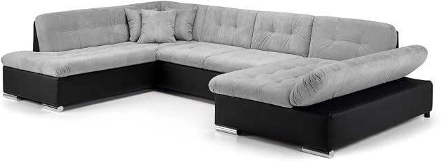 Honeypot - Sofa - Bergen - Corner - Sofabed - Storage - Faux Leather/Fabric (Left Hand Corner, Black/Grey)