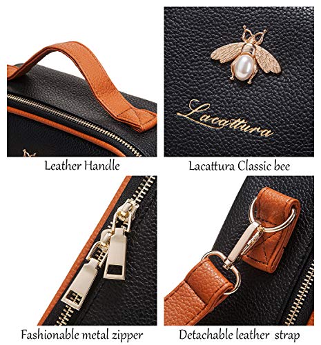 Lacattura Travel Makeup Bag, Leather Makeup Train Case Cosmetic Organizer For Makeup Brushes Toiletry Digital Accessories, Portable Artist Storage Bag With Shoulder Strap For Women Lady Black #TOP3