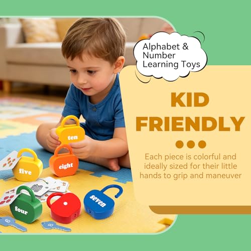 Image of GEERAY Cause and Effect Toys for Toddlers 3 4 5, Montessori Lock & Key Set with 5 Apple-Shaped Locks, Keys & 10 Cards - Numbers Matching & Counting, Preschool Learning Games Gifts