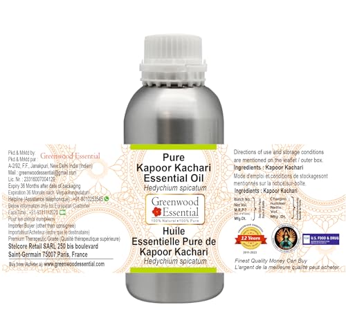 Image of Greenwood Essential Kapoor Kachari Essential Oil (Hedychium spicatum) Pure | Non-Sticky | Non-greasy | Lightweight | Men & Women | All Skin Types | Steam Distilled 630ml