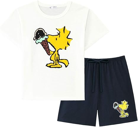 Amazon エメフィール Peanuts スヌーピー グラフィック Tシャツ 上下セット M イエロー パジャマ ルームウェアセット 通販