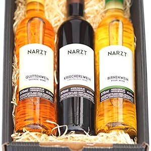 Fruchtwein Geschenkbox mit 3 Flaschen (Quitte, Kriecherl (Ringlotte), Birne – vegan)