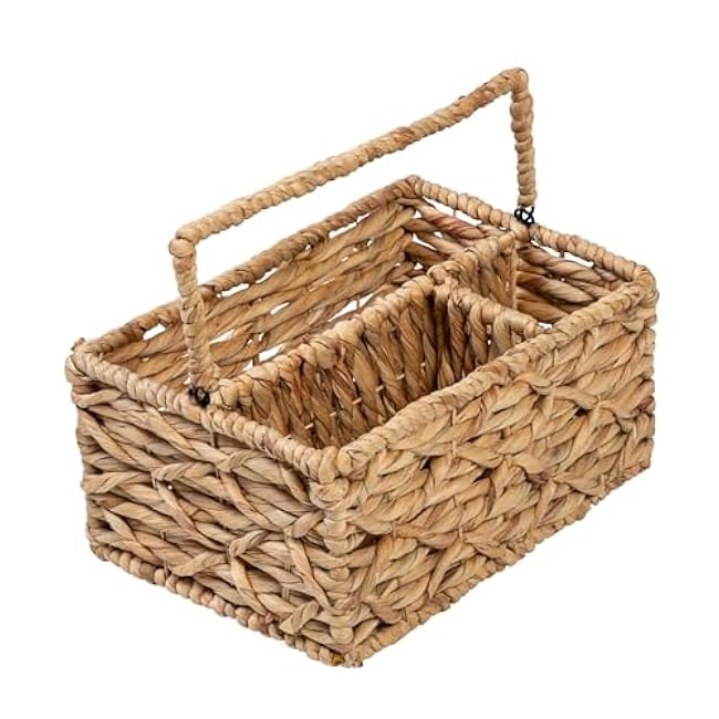 Honey-Can-Do Multi-Use 3-Compartment Wicker Basket Caddy with Handle, Natural STO-09844 Natural Medium