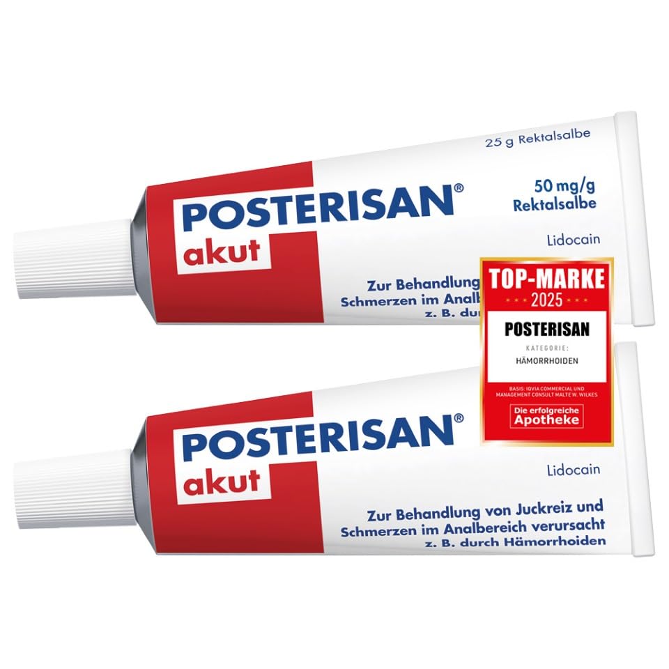 POSTERISAN akut Hämorrhoidensalbe 50 mg/g (Lidocain) mit Applikator schnelle Hilfe bei starkem Juckreiz & Schmerzen im Analbereich Rektalsalbe 2x25 g