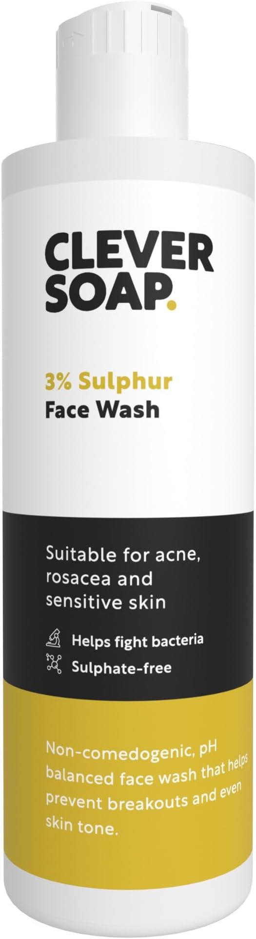 3% Sulphur Face Wash - Exfoliating Blemish Control Cleanser - Antibacterial, Sensitive Sulfur Soap - Fragrance Free Moisturising Formula For Oily Skin - Men & Women