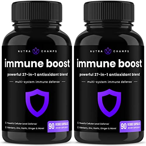 Immune Support Supplement | Elderberry, Vitamin C, Zinc, Echinacea, Mushroom, Probiotics & More | Antioxidant Immune Boosters for Adults & Kids | 27-In-1 Blend | Vegan & Non-GMO | 90 Capsules (2 Pack)