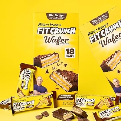 FITCRUNCH Wafer Protein Bars, 16g of Protein & 3g of Sugar (18 Bars, Chocolate Peanut Butter)