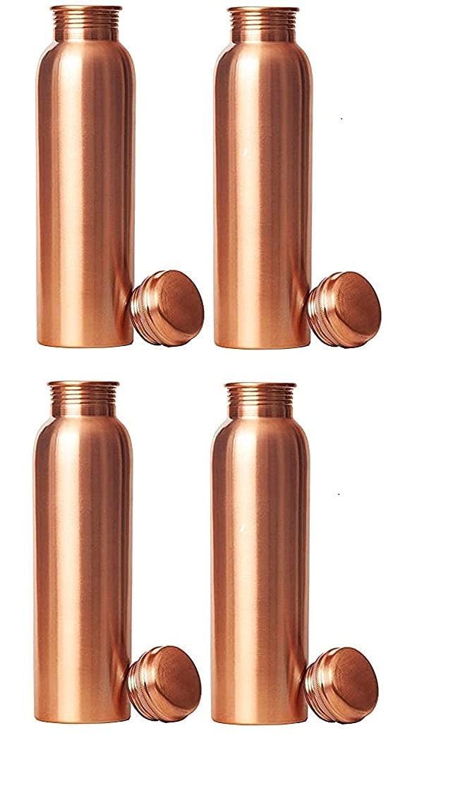 Golden Valley Plain Copper Bottle No Joint and Leak Proof Ayurvedic Health Benefits Copper Water Bottle for Yoga, Gym for Daily Use, Return Gift, Diwali Gift, 1000ML (PACK OF 4)