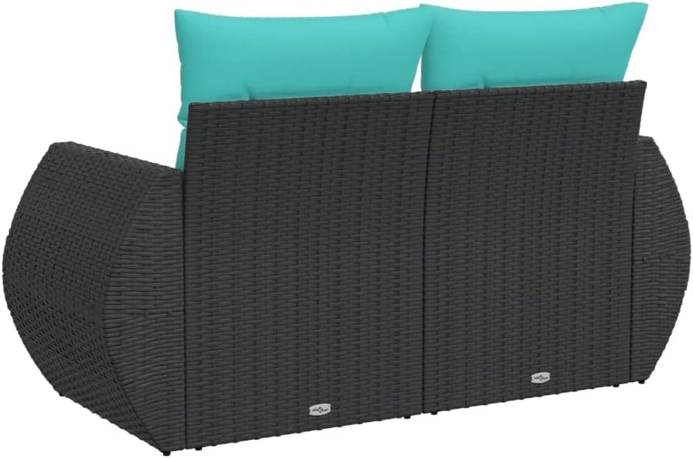 Black PE Rattan Garden Sofa 2-Seater, Adjustable Feet, Outdoor Lounge Set for Patio Balcony, Weather-Resistant, 24.4x56x27.2in Patio Chair