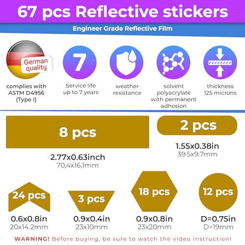 Image of LOOM Reflective Stickers | 67pc Engineer YLW | Reflective Stickers for Helmet, Bike, Motorcycle, Hard Hat | Waterproof Reflectors for Car, Trailer | Bike Reflectors for Night Riding