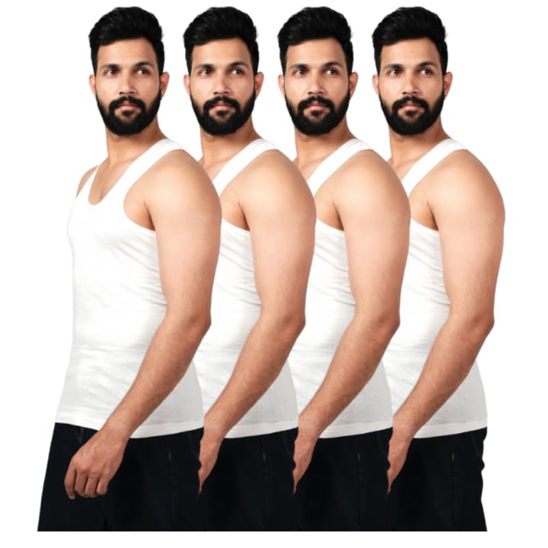 indian threads Men’s White Cotton Round Neck Sleeveless Regular Fit Comfort Vest-P-picture-28