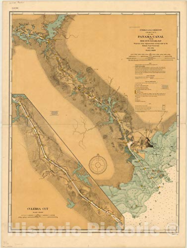 Historic Pictoric Map : Panama Canal 1914, Chart no. 2 of The Panama Canal from Mile 29 to Panama Bay, Antique Vintage Reproduction : 18in x 24in