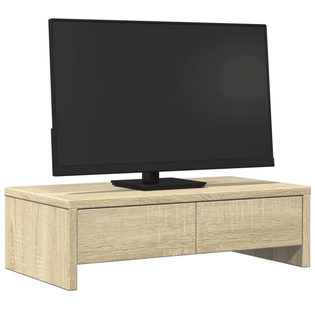 Supporto per monitor con cassetti in legno di rovere Sonoma, 50 x 27 x 15 cm, supporto da scrivania per postazione di lavoro, ufficio, home office, gaming e ripiano ergonomico con organizer