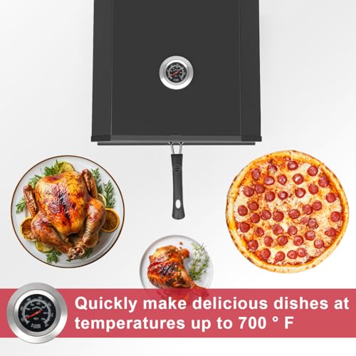 PAXLINSEN 12-Zoll-Pizzaofen mit Griff und einem Paar Handschuhen, tragbares Pizzaofen-Zubehör, inklusive Pizzastein und Thermometer, geeignet Garten Terrasse, Hinterhof, Camping