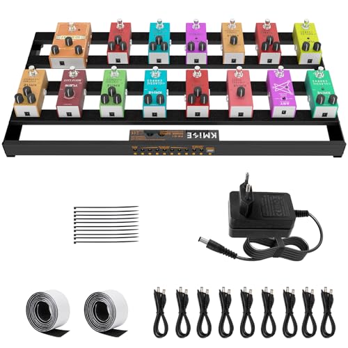 Kmise pedalera guitarra electrica, 61x31,5 x 3,5 cm Diez toma de corriente alimentación pedalboard con cable de pedal, cargador, velcro, brida para cables