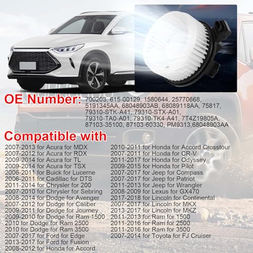 Image of 700203 HVAC Blower Motor Assembly fit for 07-17 Ford Edge | for Honda Accord /CR-V /Odyssey /Pilot, for Dodge Journey, for Jeep Wrangler, for Chrysler Sebring