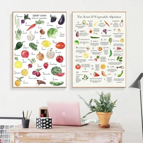 Peinture aquarelle fruits pour cuisine affiche murale sur toile résistante 40x50 cm x2