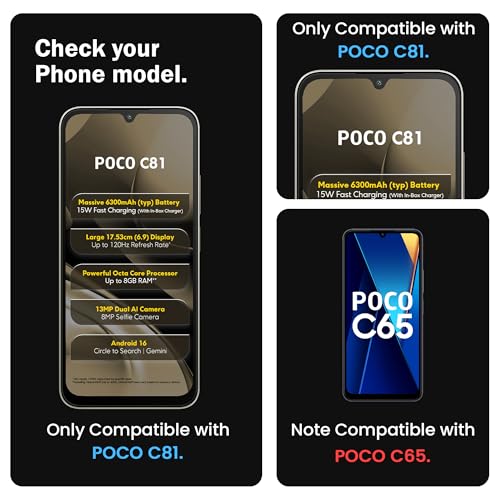 Image of ArmourPro Tempered Glass for Poco C81-9H Screen Protector with Black Border, Anti Scratch, Edge-to-Edge Coverage, HD Clarity, Smooth Touch, Case Friendly | Black