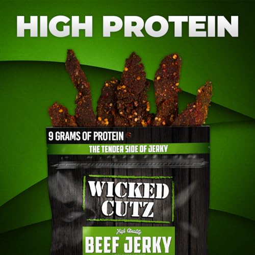 Image of Wicked Cutz Volcanic Jalapeno Spicy Beef Jerky, 27g Protein Per Serving, Tender & Easy to Chew Alternative to Beef Sticks, USA Made High Protein Carnivore Snacks (2 Bags)