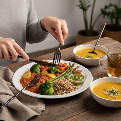 Image of Slim Handle Black 25 Pcs Stainless Steel Cutlery Set for Dining Table, Dishwasher Safe Glossy Flatware (5 Spoon Set+5 Forks Set+5 Butter Knife+5 Dessert Spoon+5 Fruit Fork)