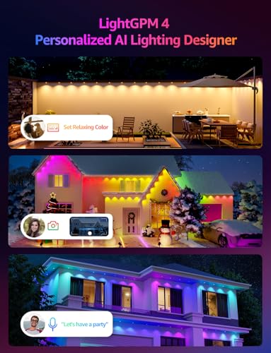 Lepro E1 AI Permanent Outdoor Lights 15m, Tunable White & RGB+IC, Music Sync, Voice Control, IP65 Waterproof Smart Outdoor Eaves Lights, Personalized AI Lighting Designer, Works with Alexa & Google - Image 3