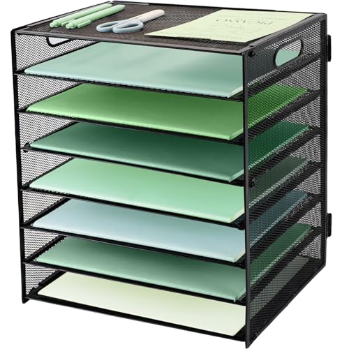 Paper Letter Tray with Handle, 8 Tier Metal Mesh Desk File Organizer, A4 Paper Desktop Filing Trays