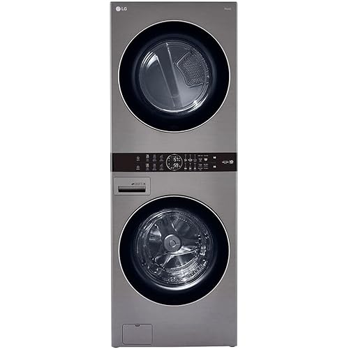 LG WashTower Stacked Smart Laundry Center 4.5 Cu.Ft. Front Load Washer & 7.4 Cu.Ft. Electric Dryer in Graphite Steel WKE100HVA