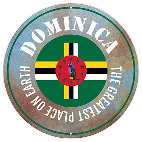 CowkissSign Dominica Flagge Wandkunst Dekor Metallschild The Greatest Places on Earth Dominica Metall Blechschild Land Souvenir Geschenk Retro Vintage Blechschild für Veranda 22,9 x 22,9 cm