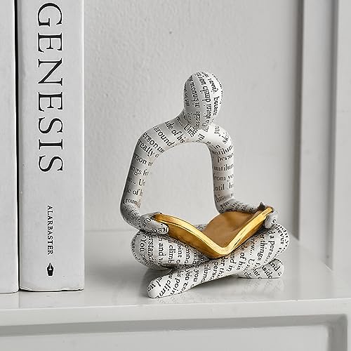 Estatua decorativa de lectura moderna en resina blanca miniatura 7