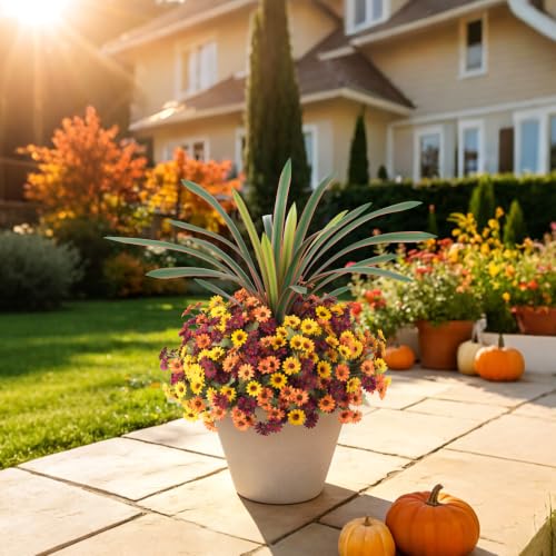 Image of Artificial Fall Flowers Fake Mums Plants for Outdoors Decoration