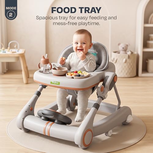 Image of Baybee Walker for Kids for 6 to 18 Months with Push Mode, Kick Play Music, Height Adjustable, Foldable Design, Musical Toy Panel and Food Tray, Walking Supporter for Baby (Lite Grey)