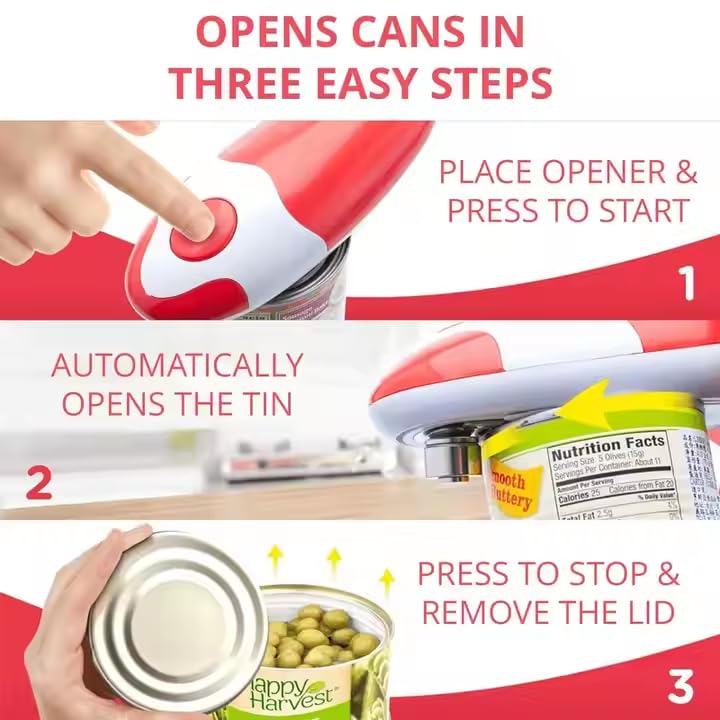 Electric Can Opener - One-Touch Automatic Can Opening for Kitchen Convenience Red and Green)