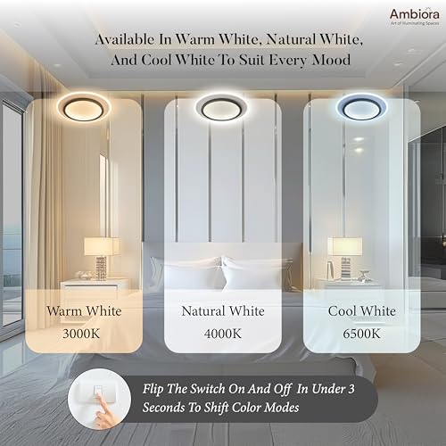Image of LED Ceiling Light 50W - Black Round Panel, 3 Color Modes, Eye Protection, CRI ≥97, 20cm for Bedroom | Studyroom | Corridor