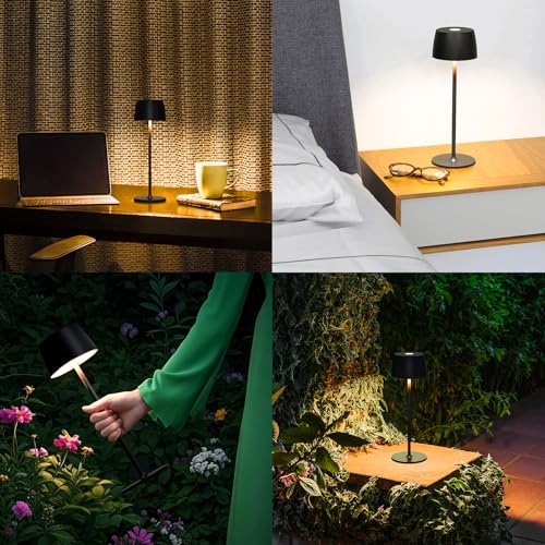 Rechargeable Cordless Table Lamp - 5000mAh Battery IP54 USB-C LED Touch Dimming for Dining/Patio/Camping/Bedside Portable Indoor Outdoor Lighting (2 Pack Black)