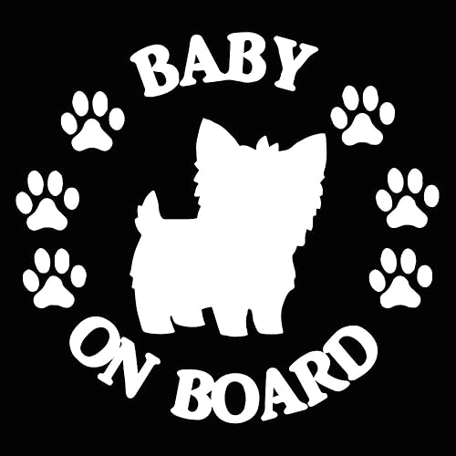 Calcomanía de Yorkie Viynl de bebé a bordo, calcomanías divertidas para automóviles, camiones, camionetas, laptop y ventana, 6 pulgadas, blanco, AZQ