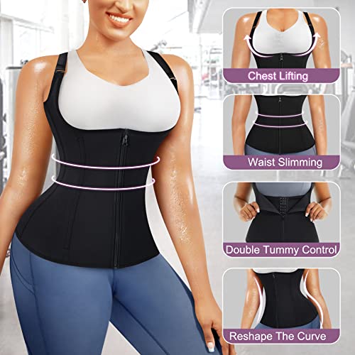 Yerkoad Women Waist Trainer Zipper Workout Cincher Body Corset Neoprene Sauna Sweat Vest Tank Top With Straps(Small, Black) #TOP3