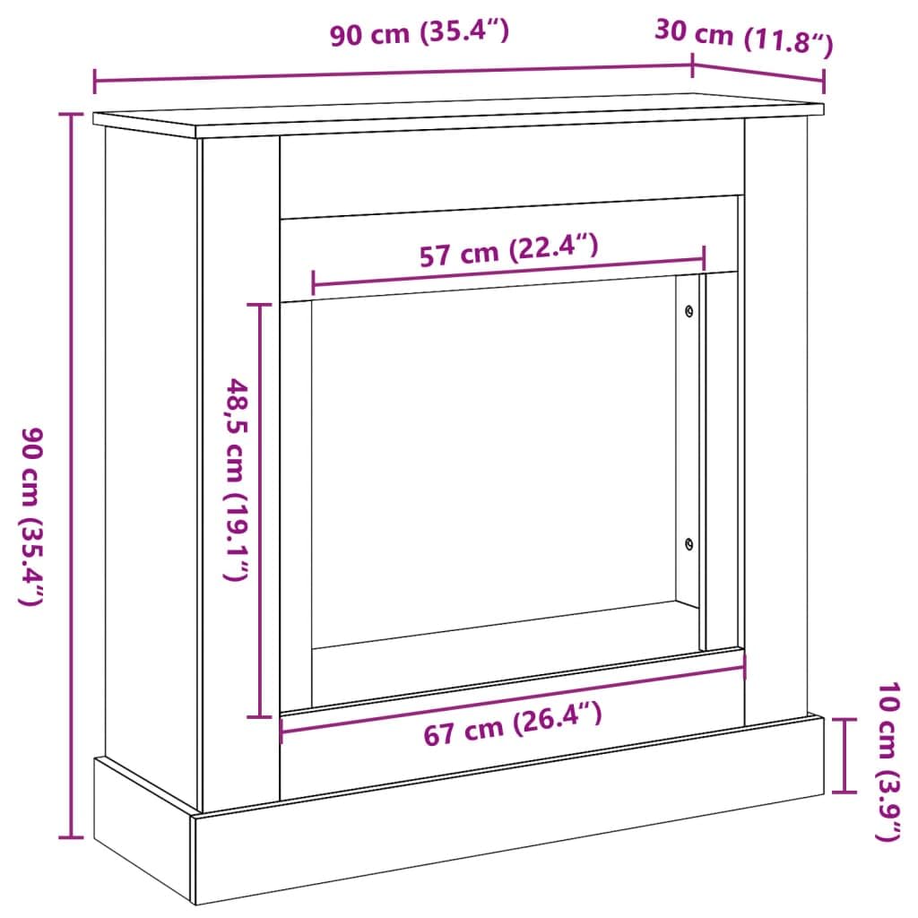 Sonoma - Marco para chimenea (madera, 90 x 30 x 90 cm, con superficie de almacenamiento para chimeneas eléctricas, accesorios para chimeneas, mobiliario de salón, seguridad y fácil de limpiar