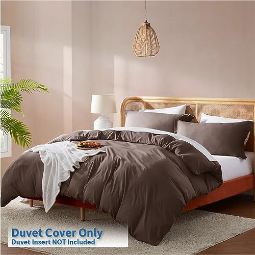 Nestl Chocolate Brown Duvet Cover King Size - Soft Double Brushed King Duvet Cover Set, 3 Piece, with Button Closure, 1 Duvet Cover 104x90 inches and 2 Pillow Shams