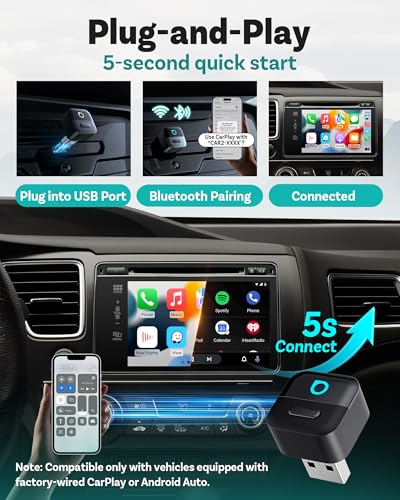 Image of OTTOCAST Mini Pico 2026 Wireless CarPlay Adapter for iPhone & Android - Plug and Play WiFi 6 Bluetooth 5.4 Android Auto Adapter (Black)