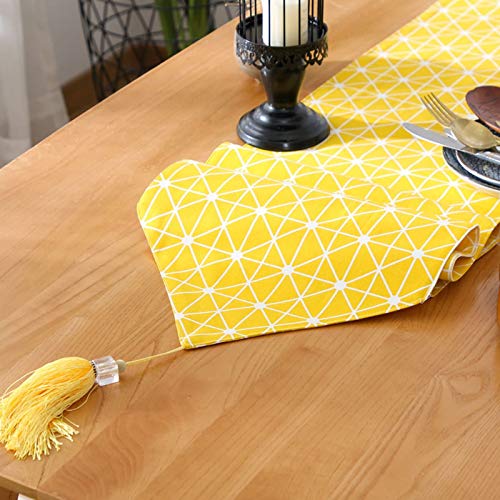 Chemin de table géométrique en coton jaune décoration table longue scandinave 33x100cm - 2