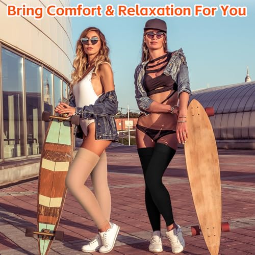 Image of Thigh High Compression Stockings for Women Men, 20-30mmHg Footless Graduated Compression Socks with Silicone Band, Medical Support Sock for Varicose Veins, Edema, Post-Surgery, Sports