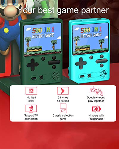 Retro Game Console,Handheld Video Game Console,Built-in 500 Classical FC Games Portable Gameboy Console,Mini Game Player Support for Connecting TV/Two Players,Present for Kids and Adult (Green)
