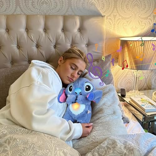 Calming Relief Plush Toys, Sti_tch Breathing Cartoon Anxiety Relief Plush Toy,Soothing Anxietys Relief Stuffed Animal with Music Lights & Rhythmic Breathing Motion for Adults and Kids Sleeping (blue)