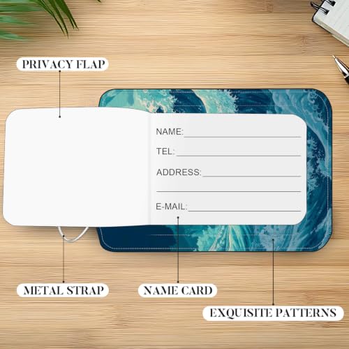 Image of Ocean Wave Luggage Tags 2 Pack, PU Leather Privacy Flap